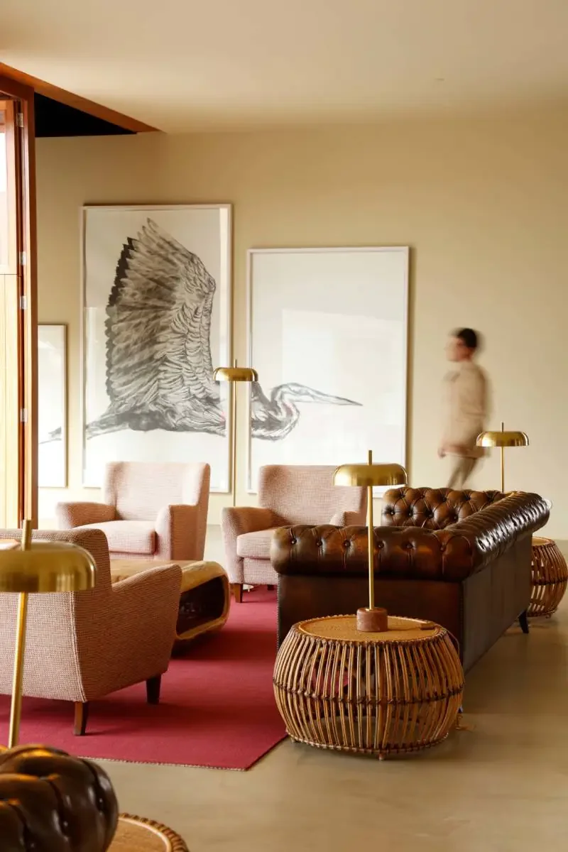 A hotel lounge in late afternoon light